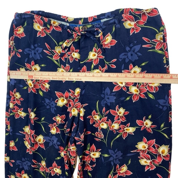 Island Traders Large Capri Blue Tropical Floral Wide Leg Rayon Lounge Pants - Picture 9 of 12